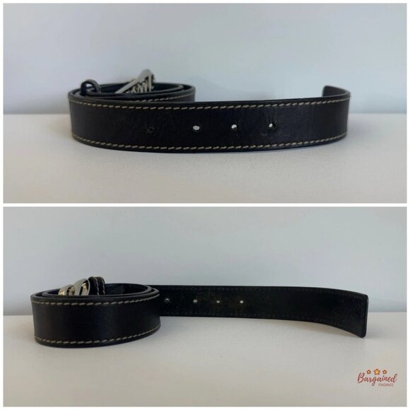 Authentic GUCCI Black Leather Silver Italics Script Logo Buckle Belt 90/36 - Picture 9 of 13